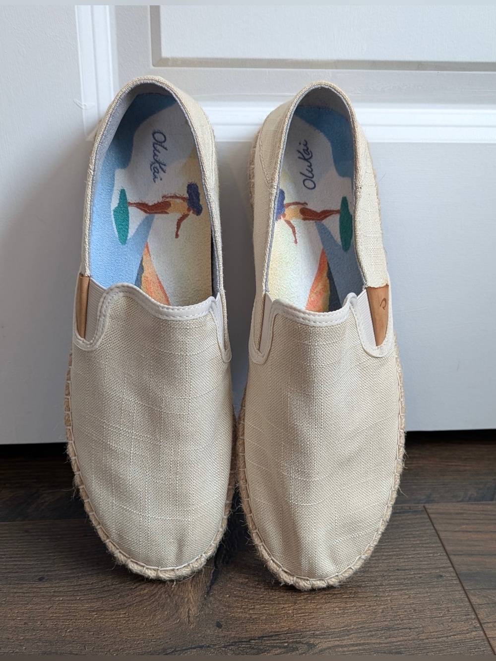 Olukai Women’s Kaula Pa'a Kapa Linen Espadrille Flats Size 10 in Tapa/Off-White